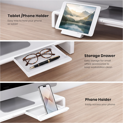 Ergonomic Monitor Stand Riser, Adjustable Computer Monitor Stand with Storage Drawer