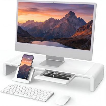 Ergonomic Monitor Stand Riser, Adjustable Computer Monitor Stand with Storage Drawer