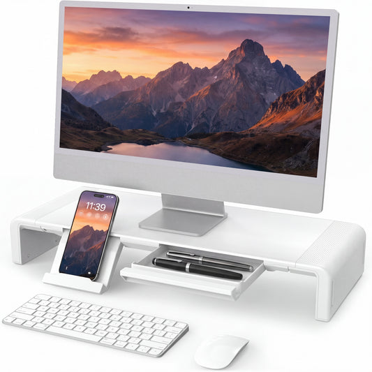 Ergonomic Monitor Stand Riser, Adjustable Computer Monitor Stand with Storage Drawer